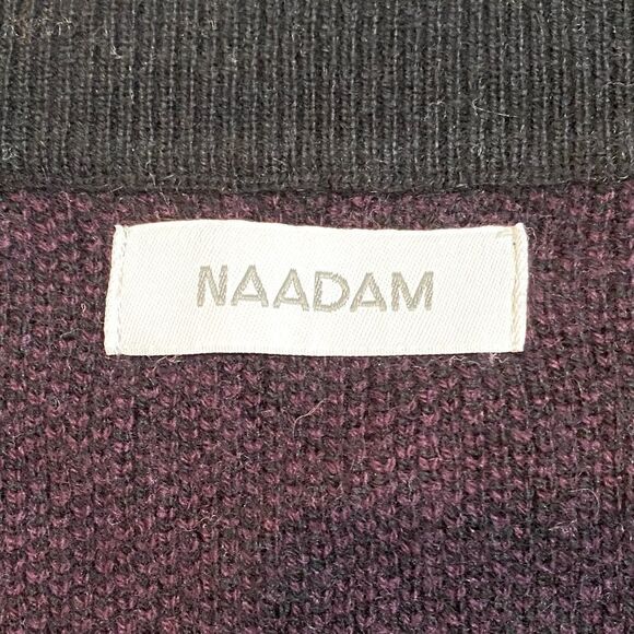 Naadam Black & Plum Wool/Cashmere Blend Animal Jacquard V-neck Sweater Small NWT - Picture 3 of 10